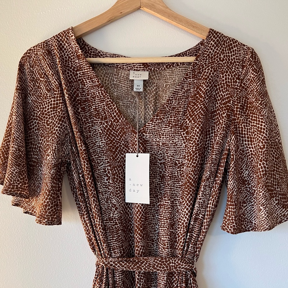 A New Day Flutter-Sleeve Tie-Waist Dress